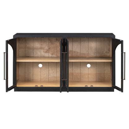 TREXM 4 - Door Large Storage Sideboard Buffet Cabinet with Glass Doors, Arched Cabinet with Adjustable Shelves for Kitchen, Dining Room and Living Room (Black) - 1st Choice Furniture Direct