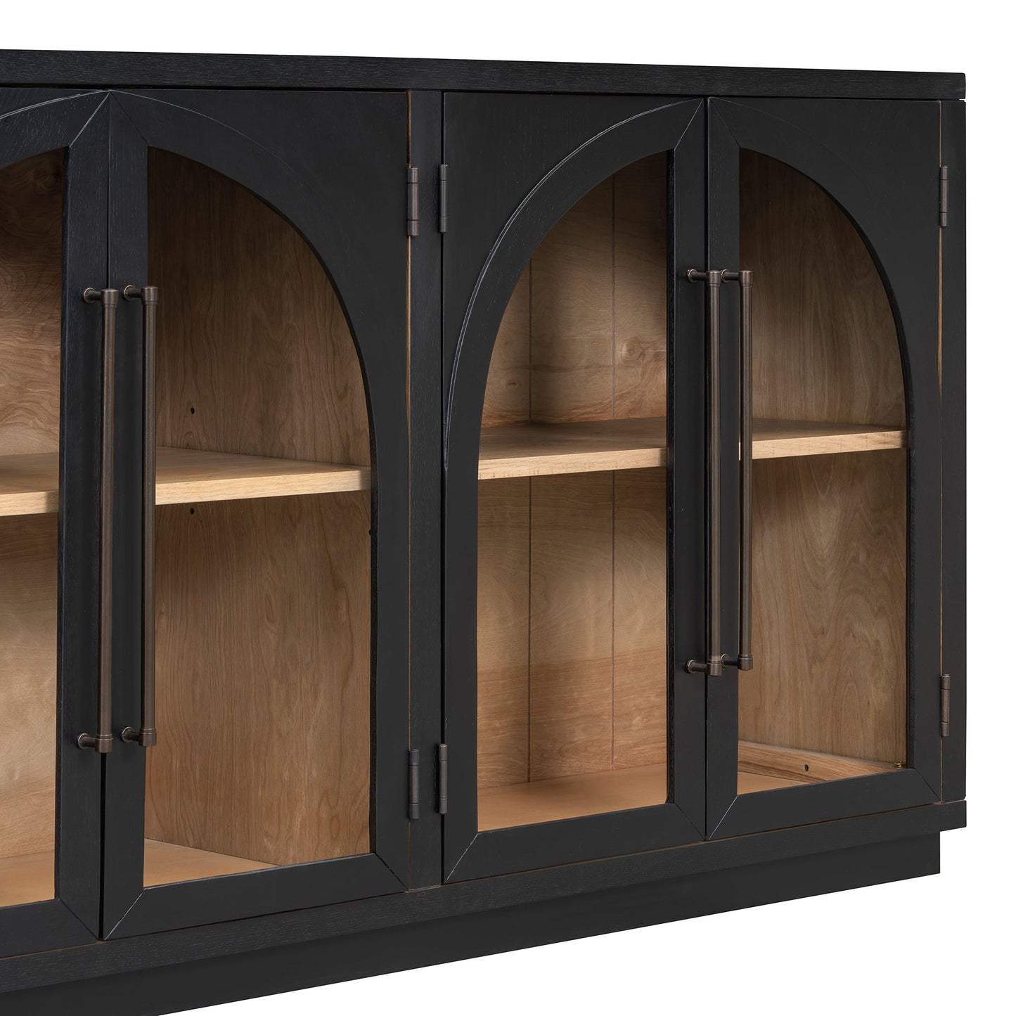 TREXM 4 - Door Large Storage Sideboard Buffet Cabinet with Glass Doors, Arched Cabinet with Adjustable Shelves for Kitchen, Dining Room and Living Room (Black) - 1st Choice Furniture Direct
