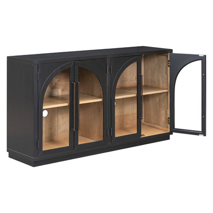 TREXM 4 - Door Large Storage Sideboard Buffet Cabinet with Glass Doors, Arched Cabinet with Adjustable Shelves for Kitchen, Dining Room and Living Room (Black) - 1st Choice Furniture Direct