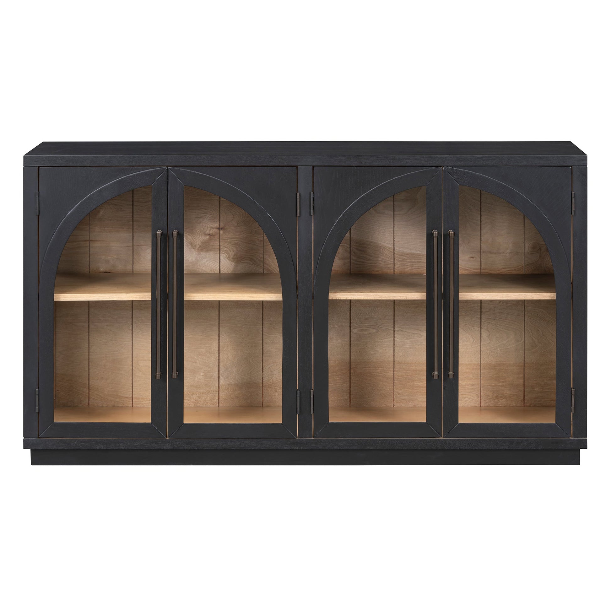 TREXM 4 - Door Large Storage Sideboard Buffet Cabinet with Glass Doors, Arched Cabinet with Adjustable Shelves for Kitchen, Dining Room and Living Room (Black) - 1st Choice Furniture Direct