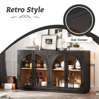 TREXM 4 - Door Large Storage Sideboard Buffet Cabinet with Glass Doors, Arched Cabinet with Adjustable Shelves for Kitchen, Dining Room and Living Room (Black) - 1st Choice Furniture Direct
