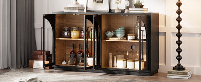 TREXM 4 - Door Large Storage Sideboard Buffet Cabinet with Glass Doors, Arched Cabinet with Adjustable Shelves for Kitchen, Dining Room and Living Room (Black) - 1st Choice Furniture Direct