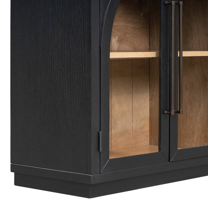 TREXM 4 - Door Large Storage Sideboard Buffet Cabinet with Glass Doors, Arched Cabinet with Adjustable Shelves for Kitchen, Dining Room and Living Room (Black) - 1st Choice Furniture Direct