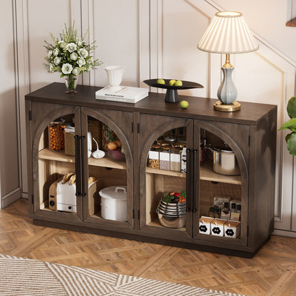 TREXM 4 - Door Large Storage Sideboard Buffet Cabinet with Glass Doors, Arched Cabinet with Adjustable Shelves for Kitchen, Dining Room and Living Room (Espresso) - 1st Choice Furniture Direct