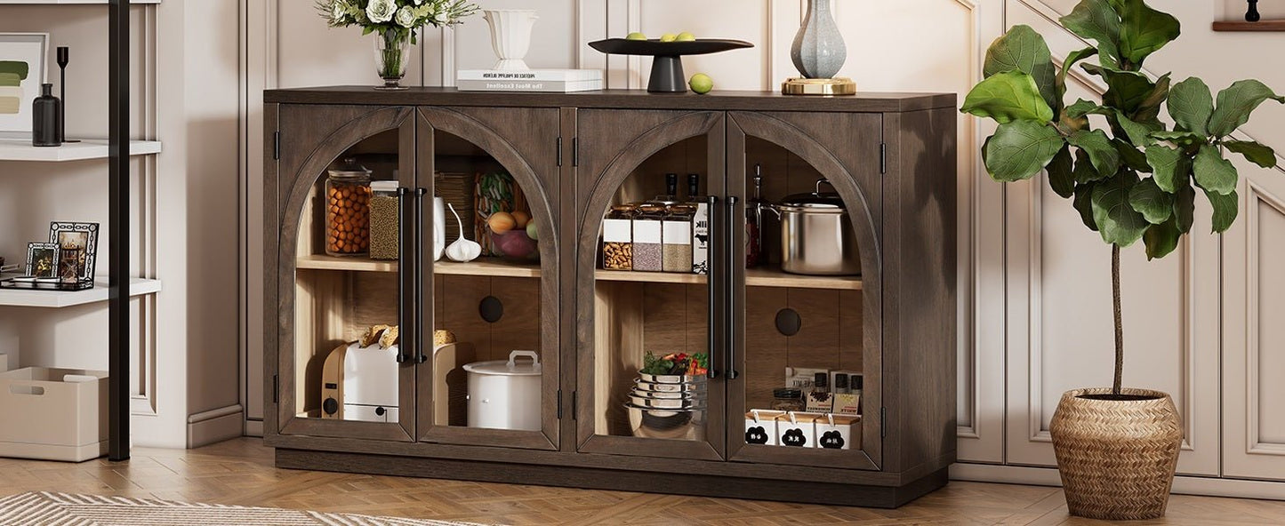 TREXM 4 - Door Large Storage Sideboard Buffet Cabinet with Glass Doors, Arched Cabinet with Adjustable Shelves for Kitchen, Dining Room and Living Room (Espresso) - 1st Choice Furniture Direct