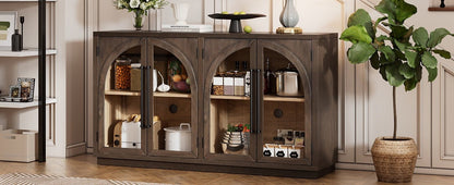 TREXM 4 - Door Large Storage Sideboard Buffet Cabinet with Glass Doors, Arched Cabinet with Adjustable Shelves for Kitchen, Dining Room and Living Room (Espresso) - 1st Choice Furniture Direct