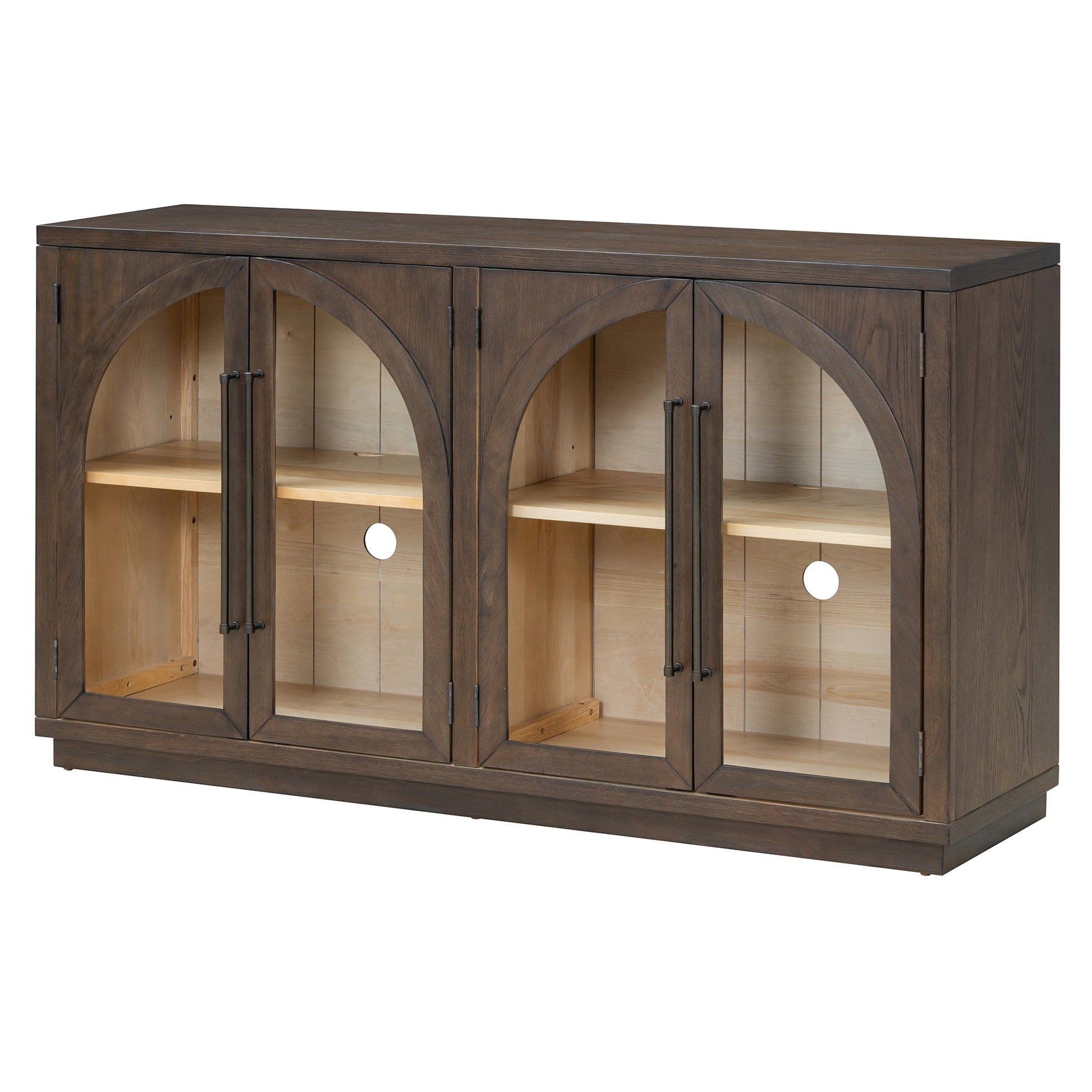 TREXM 4 - Door Large Storage Sideboard Buffet Cabinet with Glass Doors, Arched Cabinet with Adjustable Shelves for Kitchen, Dining Room and Living Room (Espresso) - 1st Choice Furniture Direct