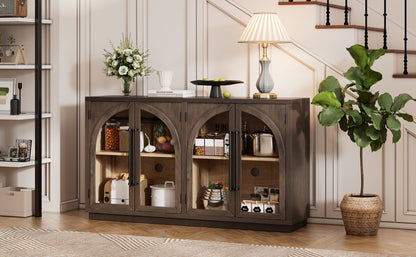 TREXM 4 - Door Large Storage Sideboard Buffet Cabinet with Glass Doors, Arched Cabinet with Adjustable Shelves for Kitchen, Dining Room and Living Room (Espresso) - 1st Choice Furniture Direct