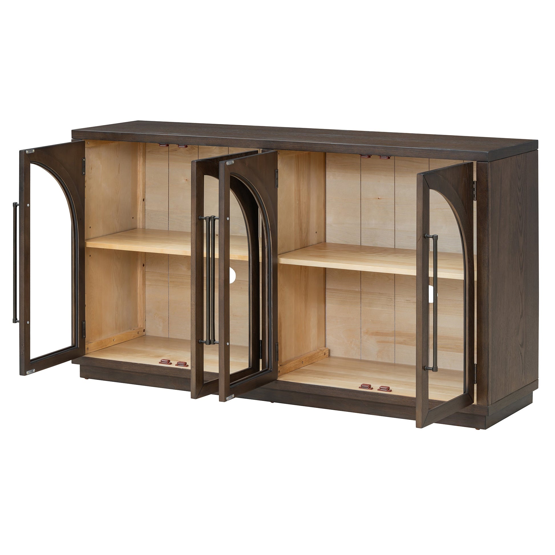 TREXM 4 - Door Large Storage Sideboard Buffet Cabinet with Glass Doors, Arched Cabinet with Adjustable Shelves for Kitchen, Dining Room and Living Room (Espresso) - 1st Choice Furniture Direct