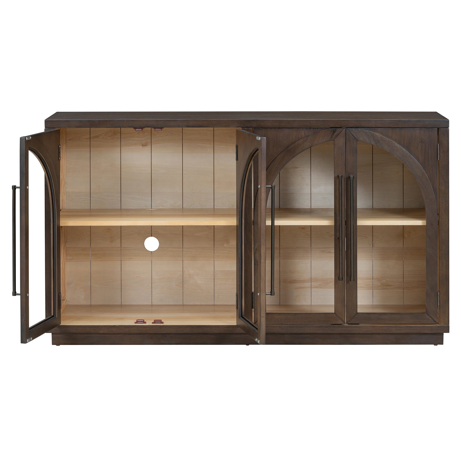 TREXM 4 - Door Large Storage Sideboard Buffet Cabinet with Glass Doors, Arched Cabinet with Adjustable Shelves for Kitchen, Dining Room and Living Room (Espresso) - 1st Choice Furniture Direct