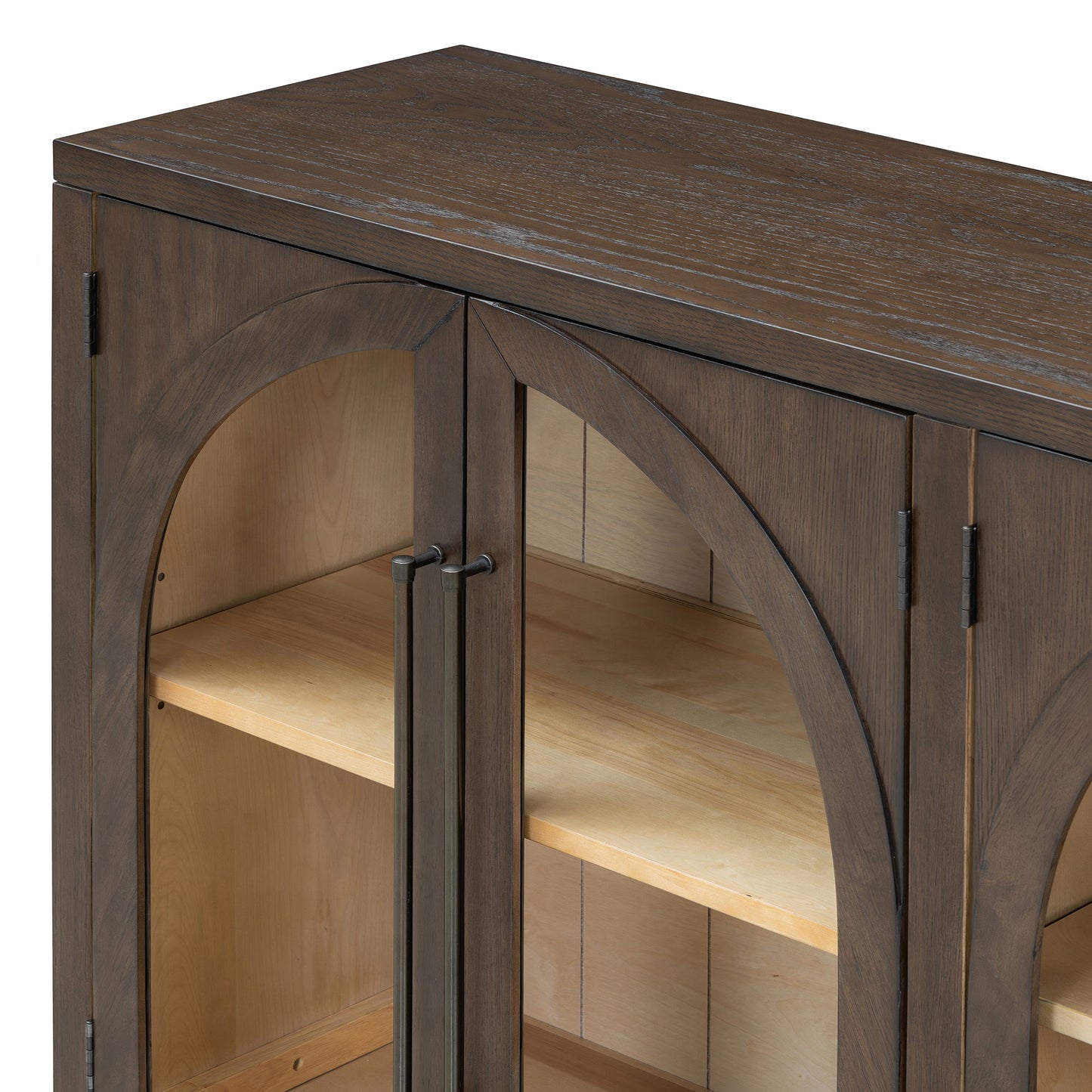 TREXM 4 - Door Large Storage Sideboard Buffet Cabinet with Glass Doors, Arched Cabinet with Adjustable Shelves for Kitchen, Dining Room and Living Room (Espresso) - 1st Choice Furniture Direct