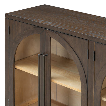 TREXM 4 - Door Large Storage Sideboard Buffet Cabinet with Glass Doors, Arched Cabinet with Adjustable Shelves for Kitchen, Dining Room and Living Room (Espresso) - 1st Choice Furniture Direct