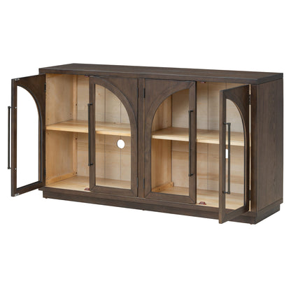 TREXM 4 - Door Large Storage Sideboard Buffet Cabinet with Glass Doors, Arched Cabinet with Adjustable Shelves for Kitchen, Dining Room and Living Room (Espresso) - 1st Choice Furniture Direct