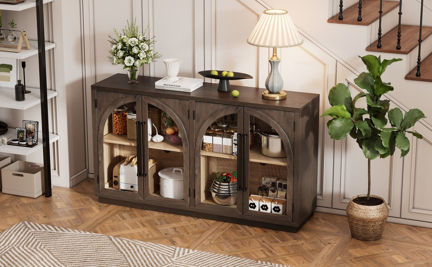 TREXM 4 - Door Large Storage Sideboard Buffet Cabinet with Glass Doors, Arched Cabinet with Adjustable Shelves for Kitchen, Dining Room and Living Room (Espresso) - 1st Choice Furniture Direct