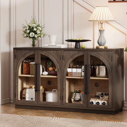TREXM 4 - Door Large Storage Sideboard Buffet Cabinet with Glass Doors, Arched Cabinet with Adjustable Shelves for Kitchen, Dining Room and Living Room (Espresso) - 1st Choice Furniture Direct