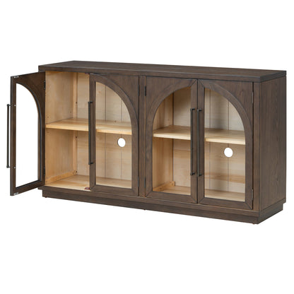 TREXM 4 - Door Large Storage Sideboard Buffet Cabinet with Glass Doors, Arched Cabinet with Adjustable Shelves for Kitchen, Dining Room and Living Room (Espresso) - 1st Choice Furniture Direct