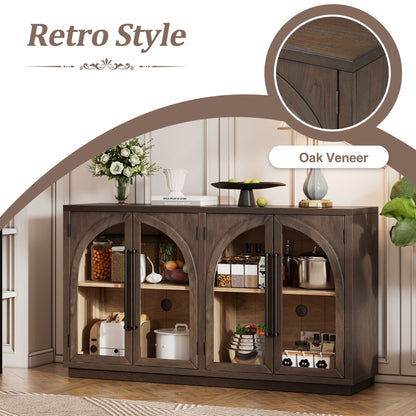 TREXM 4 - Door Large Storage Sideboard Buffet Cabinet with Glass Doors, Arched Cabinet with Adjustable Shelves for Kitchen, Dining Room and Living Room (Espresso) - 1st Choice Furniture Direct
