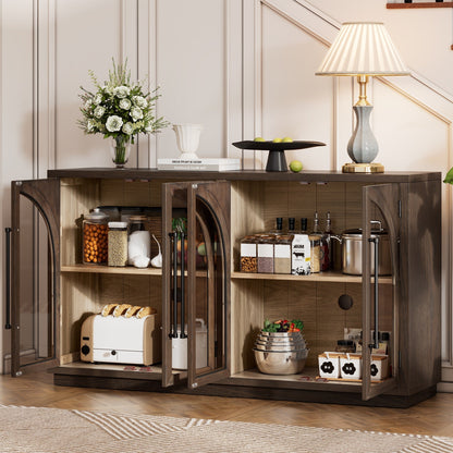 TREXM 4 - Door Large Storage Sideboard Buffet Cabinet with Glass Doors, Arched Cabinet with Adjustable Shelves for Kitchen, Dining Room and Living Room (Espresso) - 1st Choice Furniture Direct
