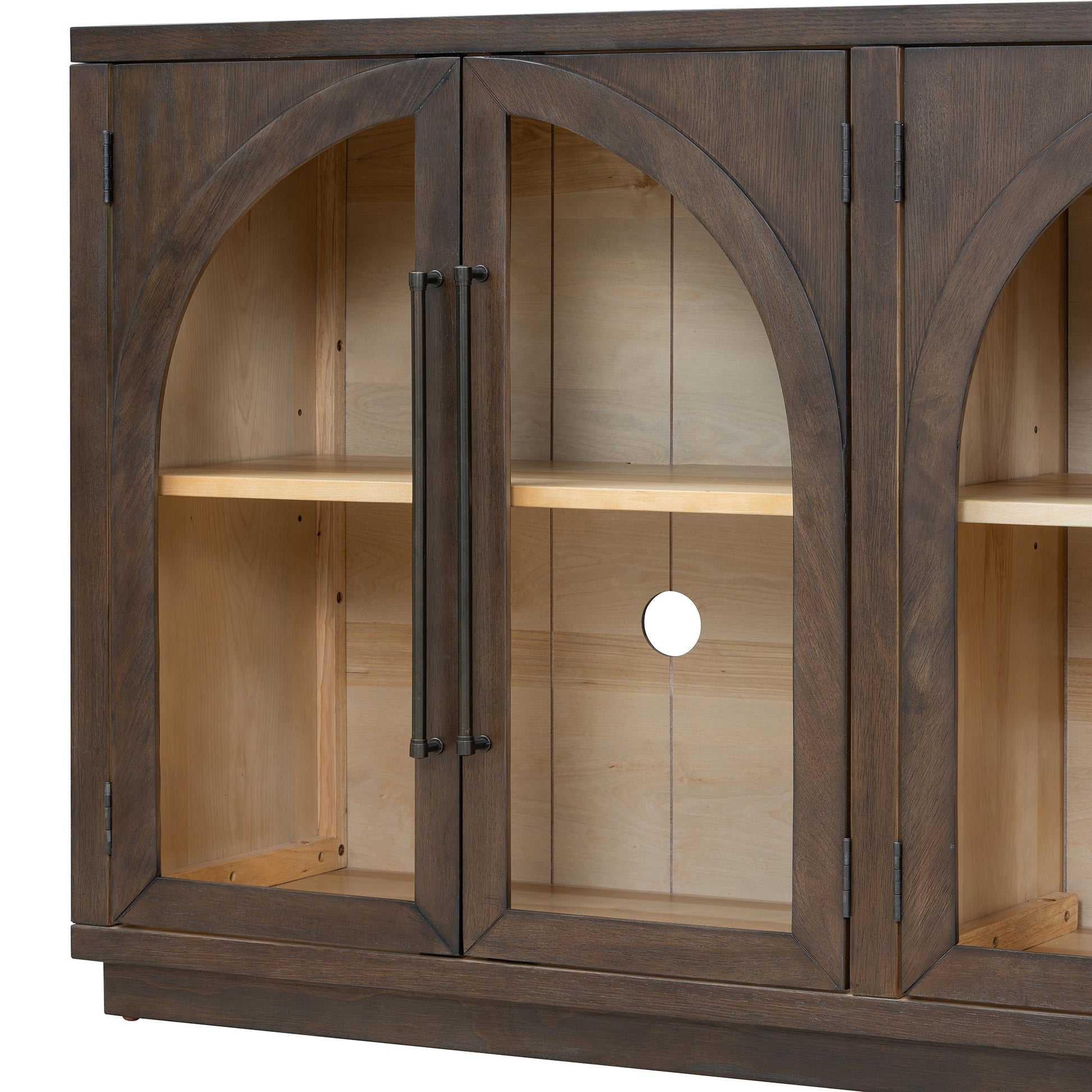 TREXM 4 - Door Large Storage Sideboard Buffet Cabinet with Glass Doors, Arched Cabinet with Adjustable Shelves for Kitchen, Dining Room and Living Room (Espresso) - 1st Choice Furniture Direct