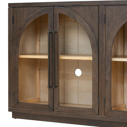 TREXM 4 - Door Large Storage Sideboard Buffet Cabinet with Glass Doors, Arched Cabinet with Adjustable Shelves for Kitchen, Dining Room and Living Room (Espresso) - 1st Choice Furniture Direct
