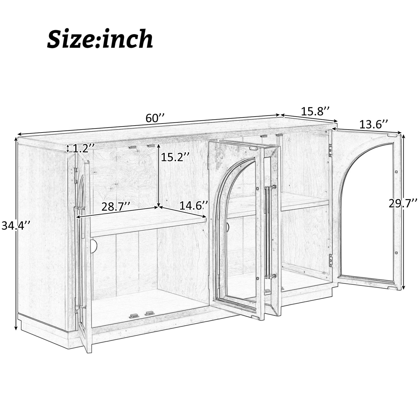 TREXM 4 - Door Large Storage Sideboard Buffet Cabinet with Glass Doors, Arched Cabinet with Adjustable Shelves for Kitchen, Dining Room and Living Room (Espresso) - 1st Choice Furniture Direct