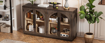 TREXM 4 - Door Large Storage Sideboard Buffet Cabinet with Glass Doors, Arched Cabinet with Adjustable Shelves for Kitchen, Dining Room and Living Room (Espresso) - 1st Choice Furniture Direct