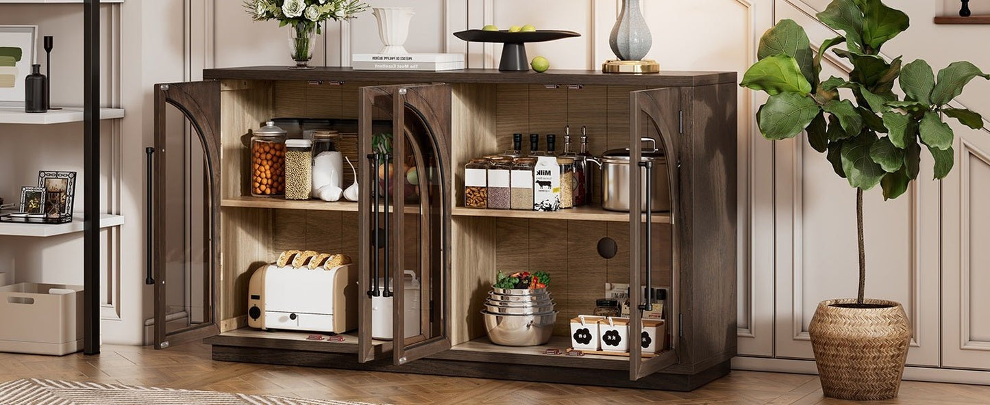 TREXM 4 - Door Large Storage Sideboard Buffet Cabinet with Glass Doors, Arched Cabinet with Adjustable Shelves for Kitchen, Dining Room and Living Room (Espresso) - 1st Choice Furniture Direct
