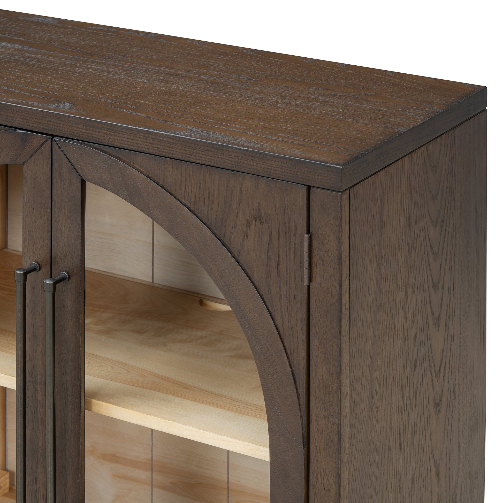 TREXM 4 - Door Large Storage Sideboard Buffet Cabinet with Glass Doors, Arched Cabinet with Adjustable Shelves for Kitchen, Dining Room and Living Room (Espresso) - 1st Choice Furniture Direct