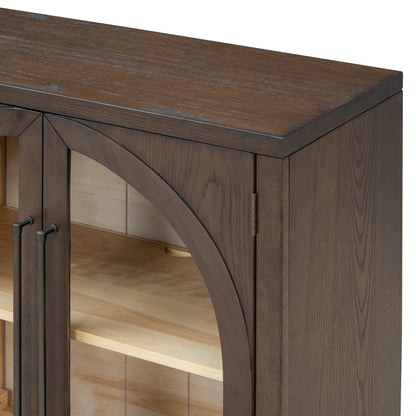 TREXM 4 - Door Large Storage Sideboard Buffet Cabinet with Glass Doors, Arched Cabinet with Adjustable Shelves for Kitchen, Dining Room and Living Room (Espresso) - 1st Choice Furniture Direct