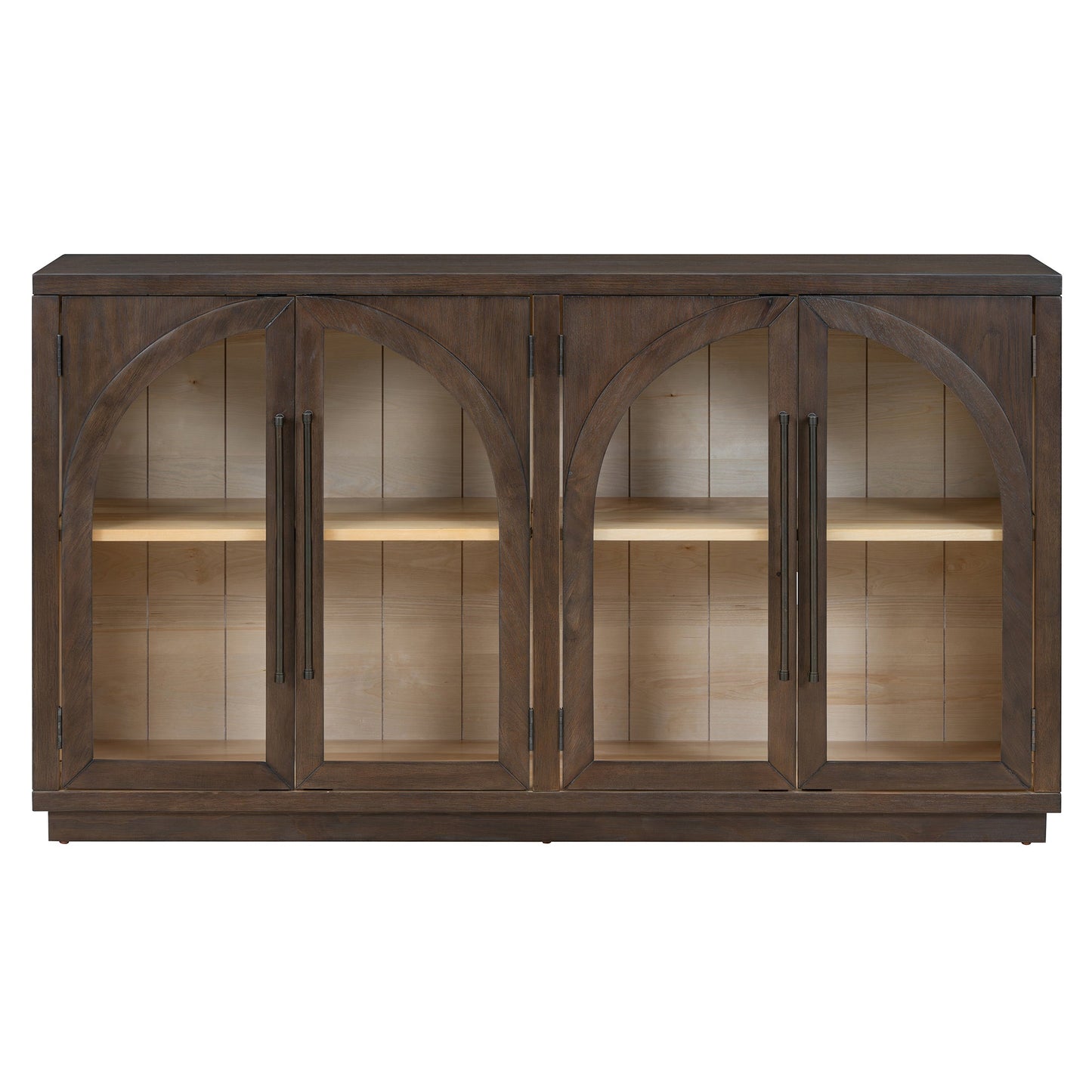 TREXM 4 - Door Large Storage Sideboard Buffet Cabinet with Glass Doors, Arched Cabinet with Adjustable Shelves for Kitchen, Dining Room and Living Room (Espresso) - 1st Choice Furniture Direct