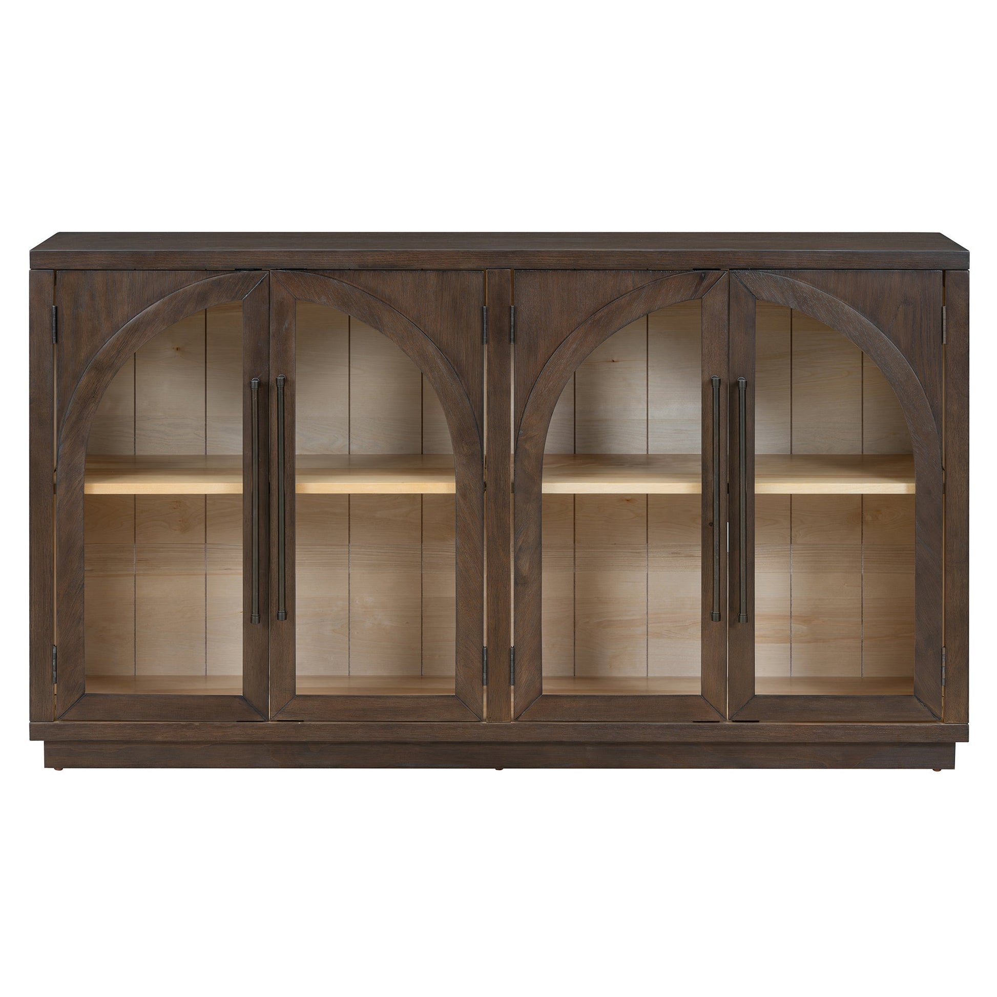 TREXM 4 - Door Large Storage Sideboard Buffet Cabinet with Glass Doors, Arched Cabinet with Adjustable Shelves for Kitchen, Dining Room and Living Room (Espresso) - 1st Choice Furniture Direct