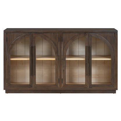 TREXM 4 - Door Large Storage Sideboard Buffet Cabinet with Glass Doors, Arched Cabinet with Adjustable Shelves for Kitchen, Dining Room and Living Room (Espresso) - 1st Choice Furniture Direct