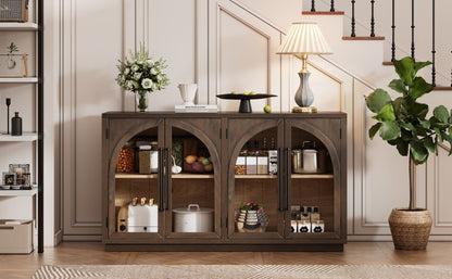 TREXM 4 - Door Large Storage Sideboard Buffet Cabinet with Glass Doors, Arched Cabinet with Adjustable Shelves for Kitchen, Dining Room and Living Room (Espresso) - 1st Choice Furniture Direct
