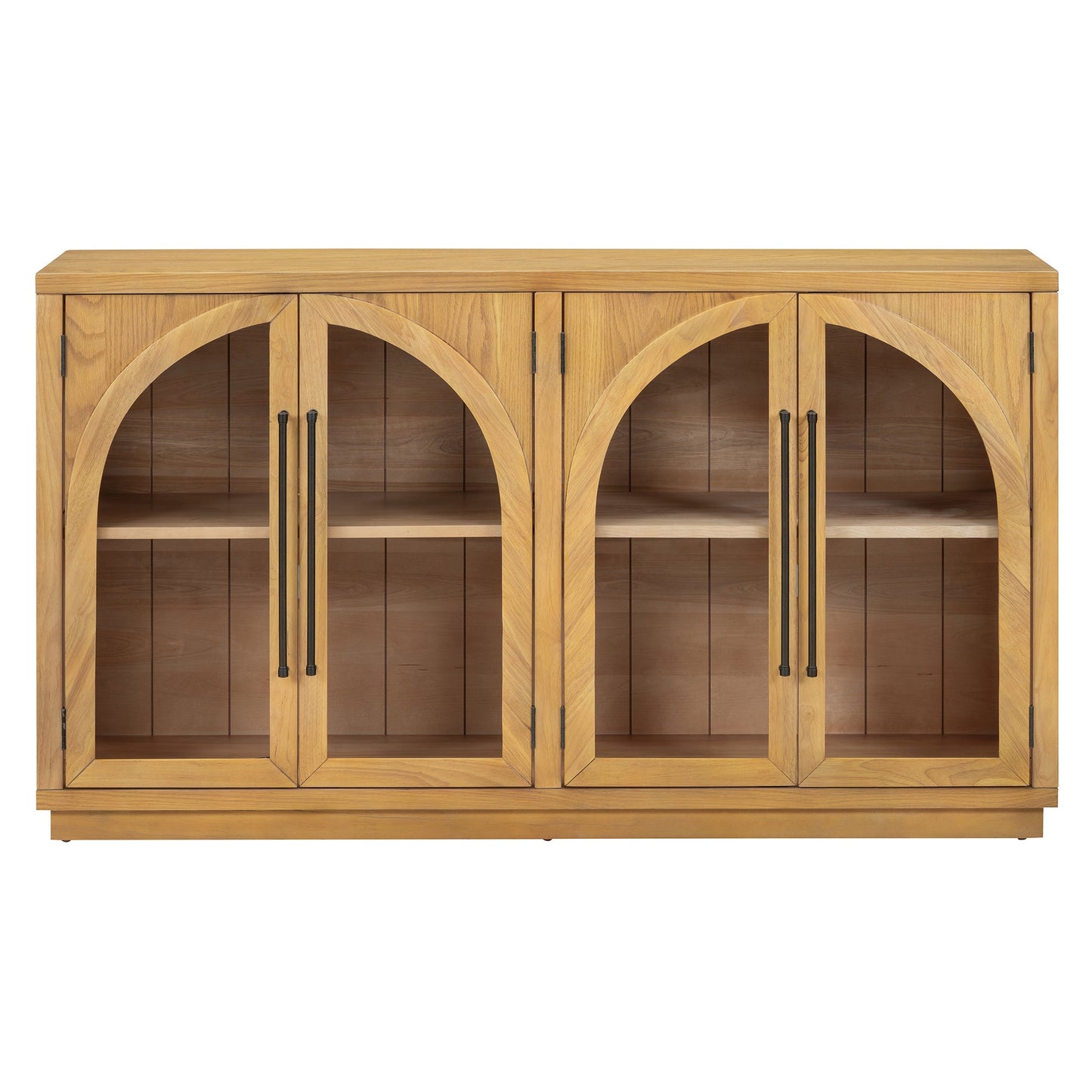 TREXM 4 - Door Large Storage Sideboard Buffet Cabinet with Glass Doors, Arched Cabinet with Adjustable Shelves for Kitchen, Dining Room and Living Room (Natural Wood) - 1st Choice Furniture Direct