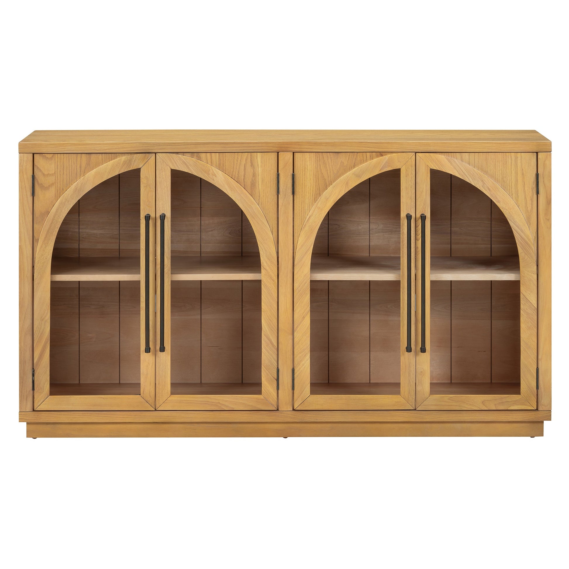 TREXM 4 - Door Large Storage Sideboard Buffet Cabinet with Glass Doors, Arched Cabinet with Adjustable Shelves for Kitchen, Dining Room and Living Room (Natural Wood) - 1st Choice Furniture Direct