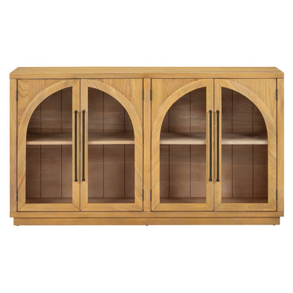 TREXM 4 - Door Large Storage Sideboard Buffet Cabinet with Glass Doors, Arched Cabinet with Adjustable Shelves for Kitchen, Dining Room and Living Room (Natural Wood) - 1st Choice Furniture Direct