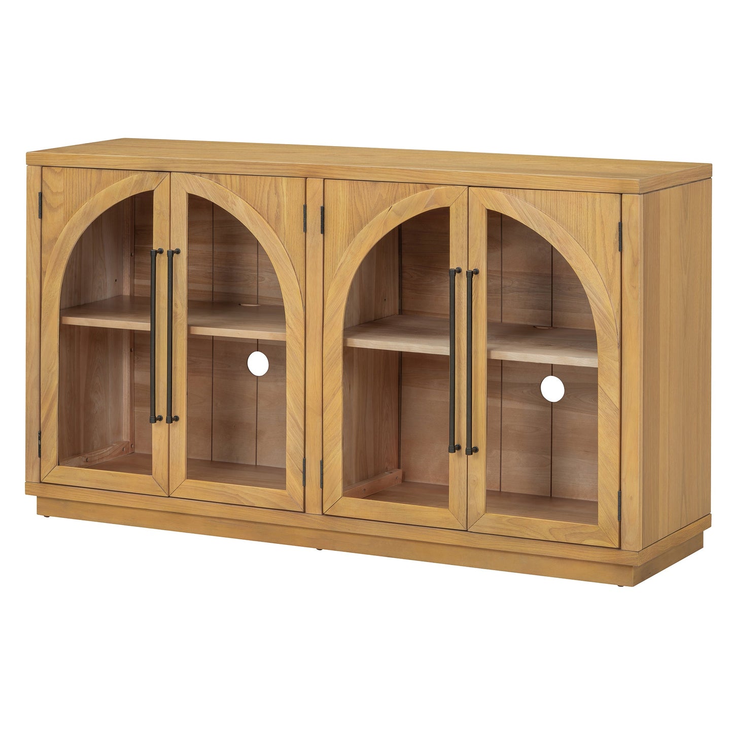 TREXM 4 - Door Large Storage Sideboard Buffet Cabinet with Glass Doors, Arched Cabinet with Adjustable Shelves for Kitchen, Dining Room and Living Room (Natural Wood) - 1st Choice Furniture Direct
