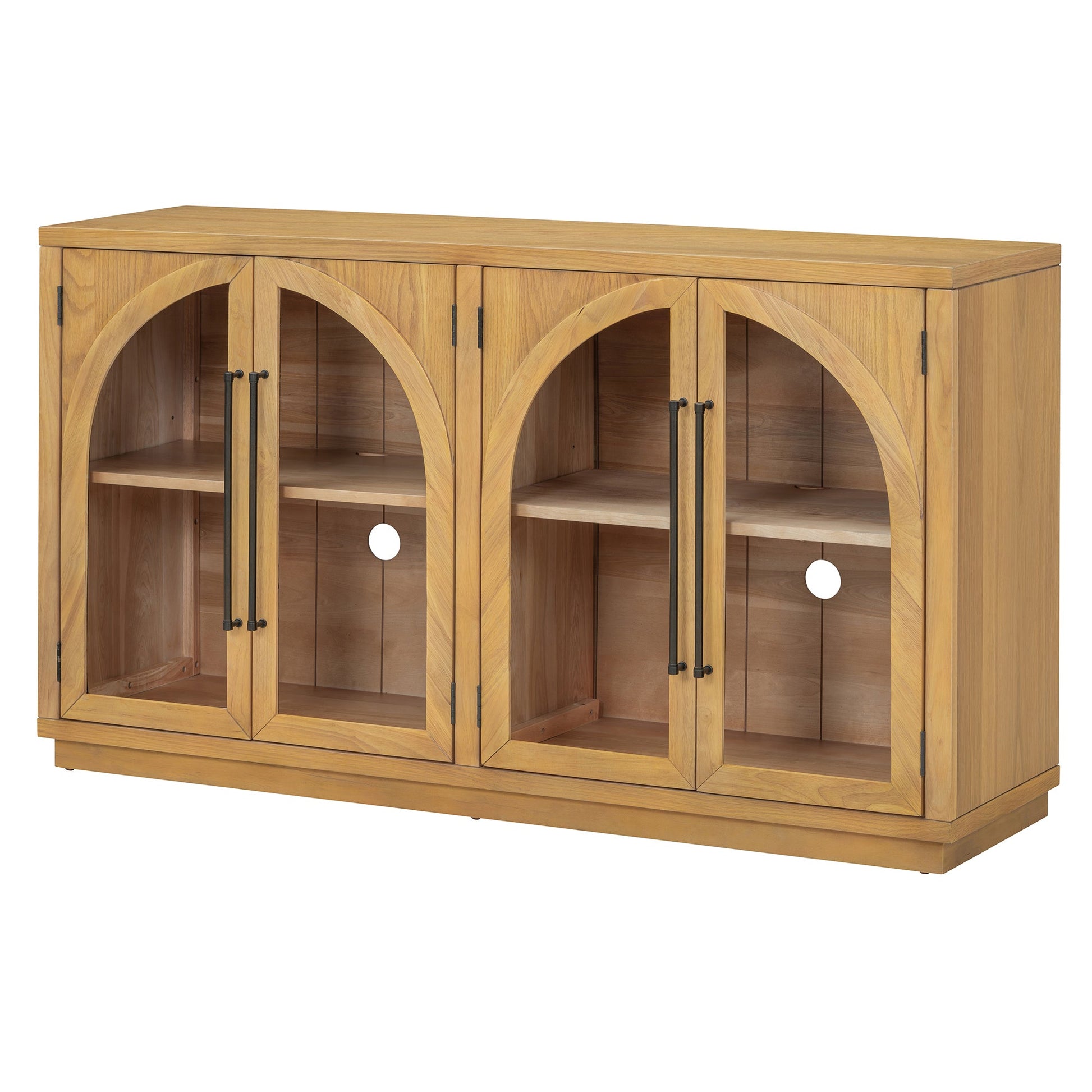 TREXM 4 - Door Large Storage Sideboard Buffet Cabinet with Glass Doors, Arched Cabinet with Adjustable Shelves for Kitchen, Dining Room and Living Room (Natural Wood) - 1st Choice Furniture Direct