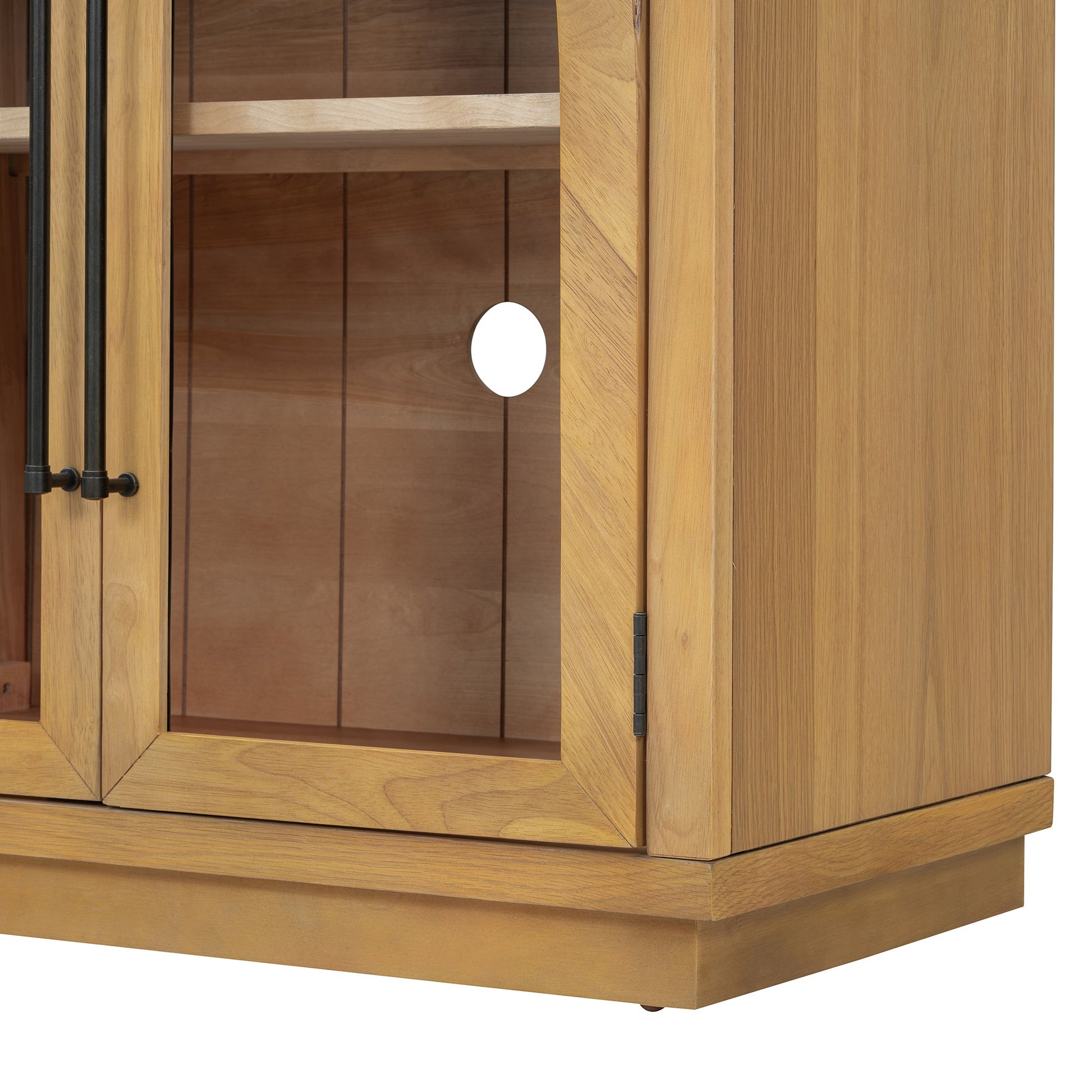 TREXM 4 - Door Large Storage Sideboard Buffet Cabinet with Glass Doors, Arched Cabinet with Adjustable Shelves for Kitchen, Dining Room and Living Room (Natural Wood) - 1st Choice Furniture Direct