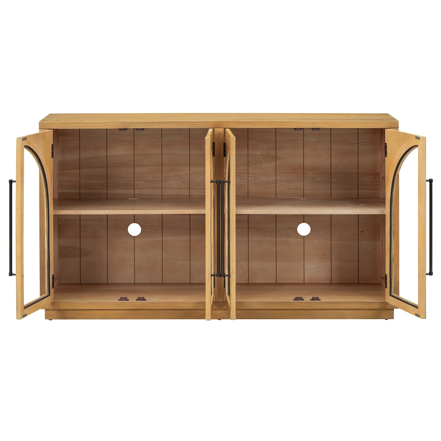 TREXM 4 - Door Large Storage Sideboard Buffet Cabinet with Glass Doors, Arched Cabinet with Adjustable Shelves for Kitchen, Dining Room and Living Room (Natural Wood) - 1st Choice Furniture Direct