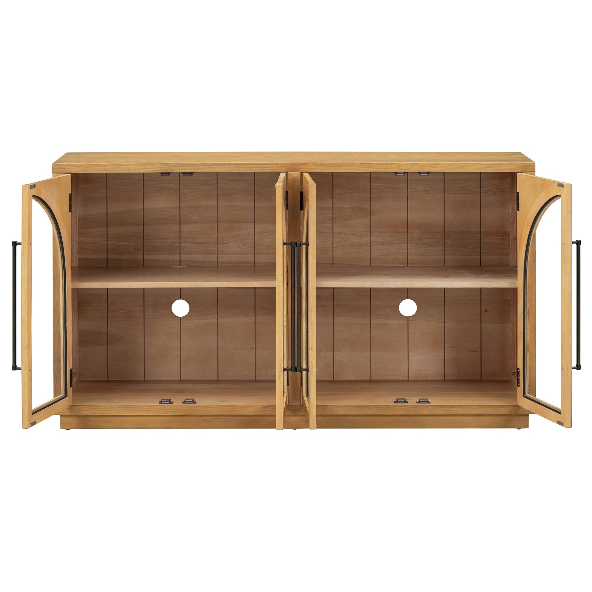 TREXM 4 - Door Large Storage Sideboard Buffet Cabinet with Glass Doors, Arched Cabinet with Adjustable Shelves for Kitchen, Dining Room and Living Room (Natural Wood) - 1st Choice Furniture Direct