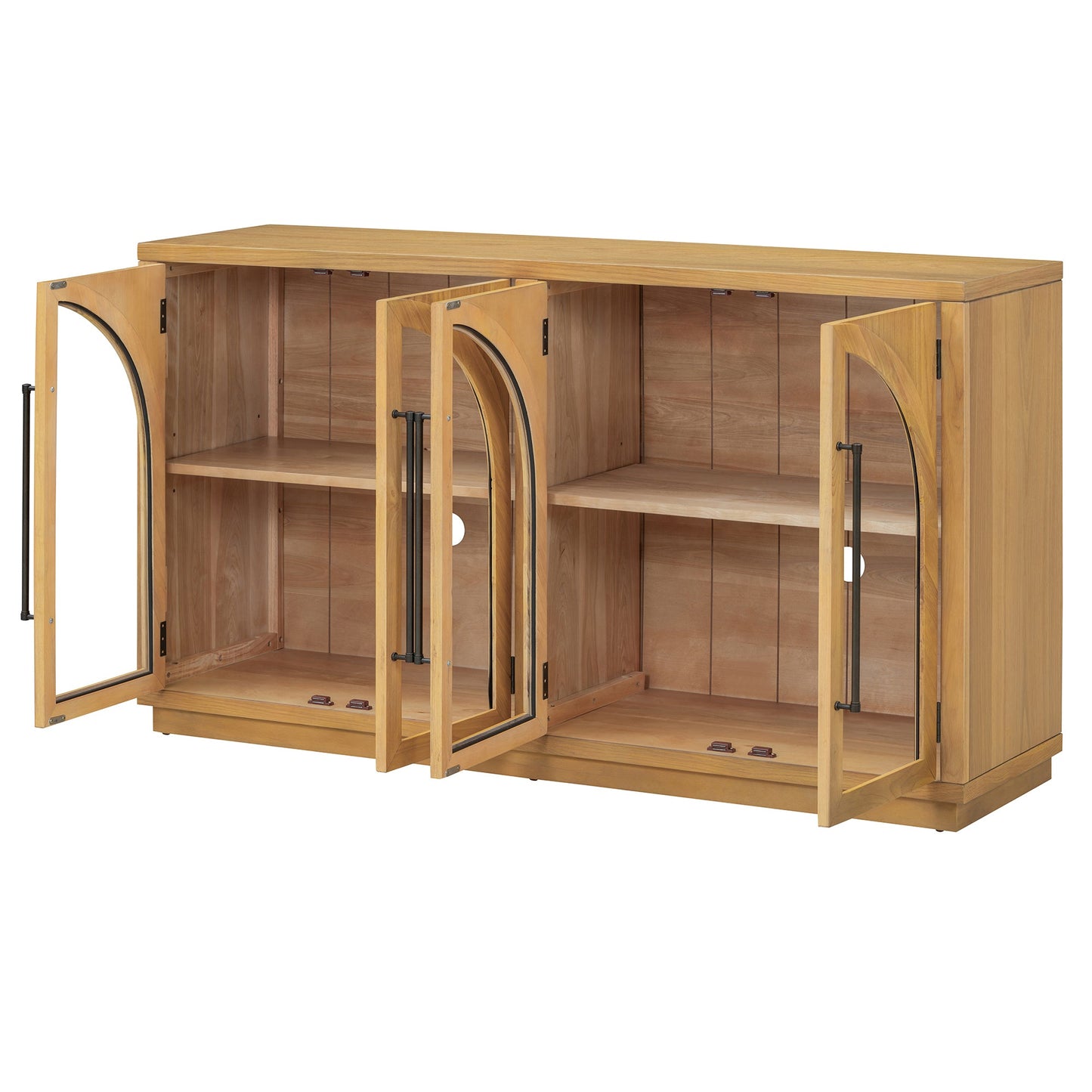 TREXM 4 - Door Large Storage Sideboard Buffet Cabinet with Glass Doors, Arched Cabinet with Adjustable Shelves for Kitchen, Dining Room and Living Room (Natural Wood) - 1st Choice Furniture Direct