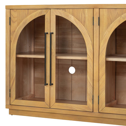 TREXM 4 - Door Large Storage Sideboard Buffet Cabinet with Glass Doors, Arched Cabinet with Adjustable Shelves for Kitchen, Dining Room and Living Room (Natural Wood) - 1st Choice Furniture Direct