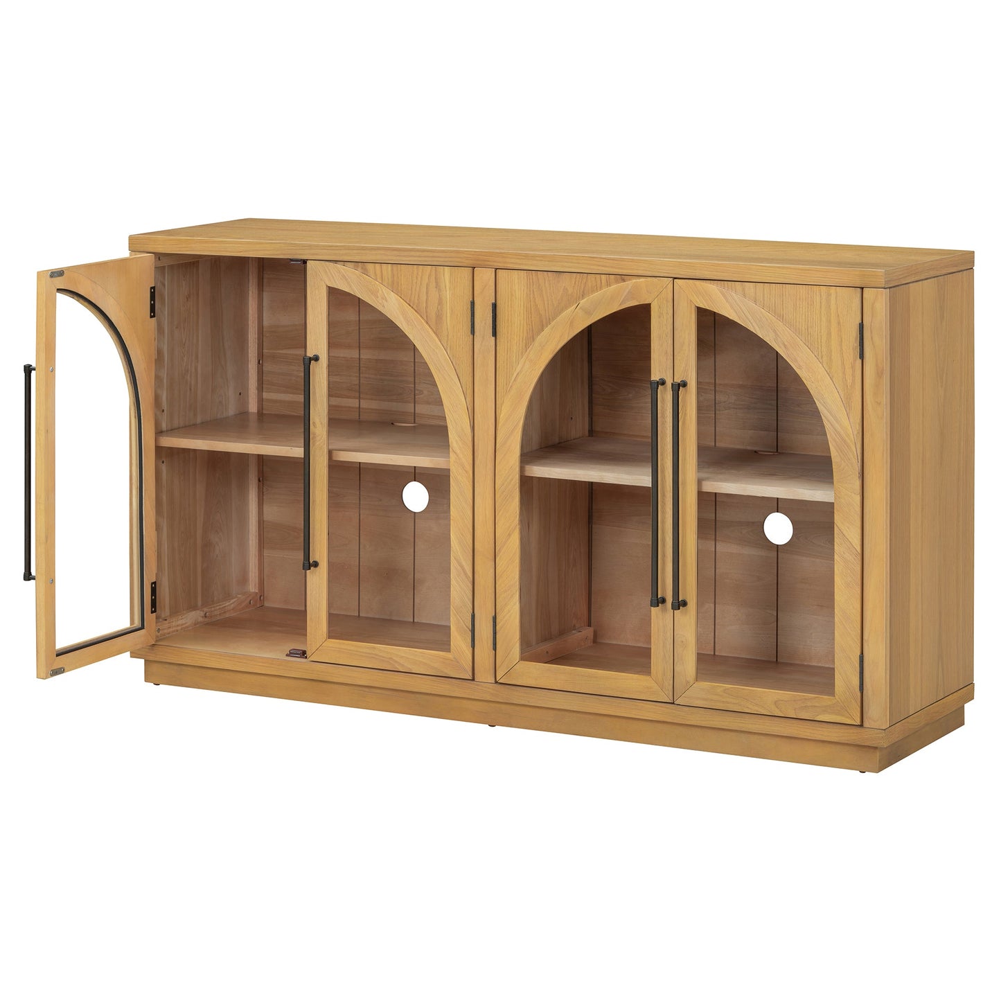 TREXM 4 - Door Large Storage Sideboard Buffet Cabinet with Glass Doors, Arched Cabinet with Adjustable Shelves for Kitchen, Dining Room and Living Room (Natural Wood) - 1st Choice Furniture Direct