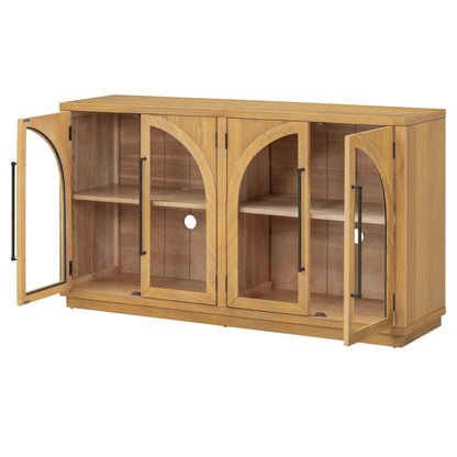 TREXM 4 - Door Large Storage Sideboard Buffet Cabinet with Glass Doors, Arched Cabinet with Adjustable Shelves for Kitchen, Dining Room and Living Room (Natural Wood) - 1st Choice Furniture Direct