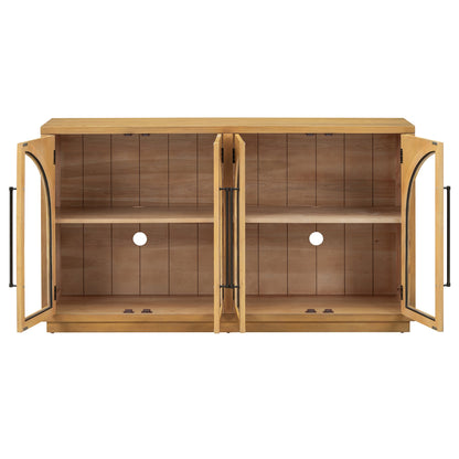 TREXM 4 - Door Large Storage Sideboard Buffet Cabinet with Glass Doors, Arched Cabinet with Adjustable Shelves for Kitchen, Dining Room and Living Room (Natural Wood) - 1st Choice Furniture Direct