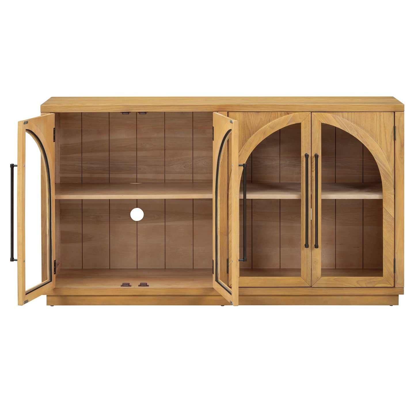 TREXM 4 - Door Large Storage Sideboard Buffet Cabinet with Glass Doors, Arched Cabinet with Adjustable Shelves for Kitchen, Dining Room and Living Room (Natural Wood) - 1st Choice Furniture Direct