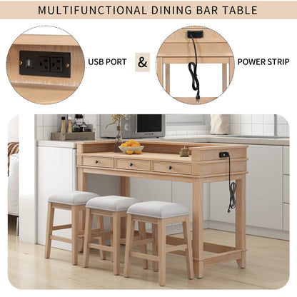TREXM 4 - Piece Dining Table Set for 3, Retro Kitchen Table and Chairs Set with 3 Storage Drawers, Ideal for Small Spaces (Natural) - 1st Choice Furniture Direct