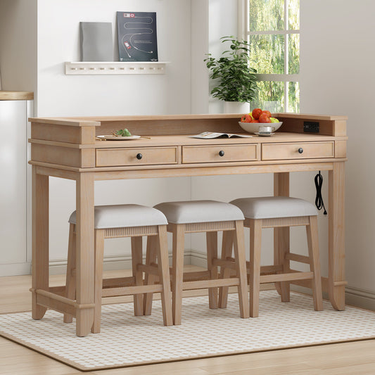 TREXM 4 - Piece Dining Table Set for 3, Retro Kitchen Table and Chairs Set with 3 Storage Drawers, Ideal for Small Spaces (Natural) - 1st Choice Furniture Direct
