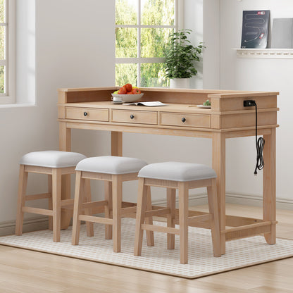 TREXM 4 - Piece Dining Table Set for 3, Retro Kitchen Table and Chairs Set with 3 Storage Drawers, Ideal for Small Spaces (Natural) - 1st Choice Furniture Direct